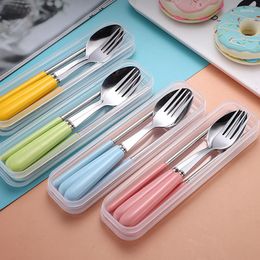 Flatware Sets Candy Color Ceramic Handle Stainless Steel Tableware Spoon Fork Chopsticks Portable Gift Set