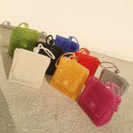 Evening Bags 2023 Retro Candy-colored Lady Handbag Transparent Handmade Coloured Pearl Woven Messenger Bag Bridal Clutch Wallet And