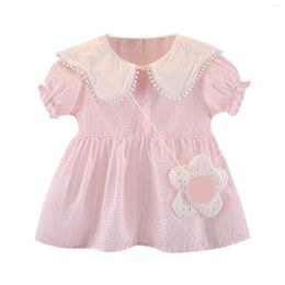 Girl Dresses Small And Medium Sized Girls Floral Short Sleeved Lapel Sling Princess A Line Dress With Flower Tight For Kids