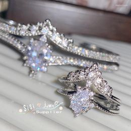 Necklace Earrings Set Sisi Bright Light Middle East Princess Crown Ring Design Plated 18k Multi-faceted Zircon Open Bracelet