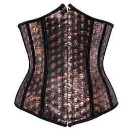 Bustiers & Corsets Gothic Faux Leather Corset Underbust Bustier Sexy Brown Overbust Steampunk With Skull Print Pirate Costume Basq283l
