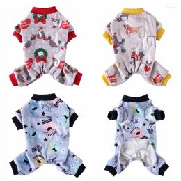 Dog Apparel Pet Christmas Outfits Cartoon Pattern Soft Fleece 4-legged Pajamas Costume Small & Medium Cat Cold Weather Jumpsuit Sweater