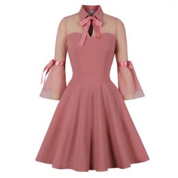 Casual Dresses Women Gothic Sexy Mini Autumn Solid Colour Mesh Patchwork See-Through Flare Sleeve Draped Elegant Party Dress