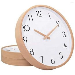 Wall Clocks Wooden Frame Clock Modern Design 12 Inch Simple Silent Quartz Round Bedroom Living Room Decoration Office Home Decor