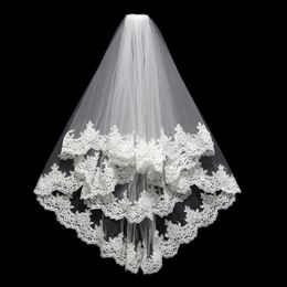Whole Lace Wedding Veils Two Layers Gorgeous Appliques Lace Edge Bridal Veil Elbow Length Cheap Made224C