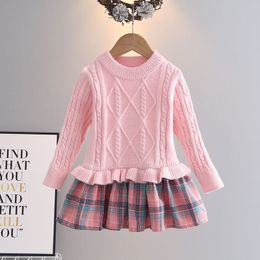 Autumn and Winter Long Sleeve Round Neck Girls' Fashionable One-Piece Dress Beautiful Princess Knitted Sweater