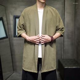 Ethnic Clothing Summer Men's Cardigan Jacket Half-sleeve Linen Top Japanese System Harajuku Kimono Casual Retro Hanbok Windbreaker