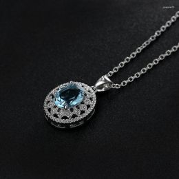Pendant Necklaces Blue Crystal Lotus Flower Shaped Stainless Steel Necklace For Women Yoga Prayer Cubic Zirconia Silver Colour Jewellery