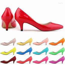 Dress Shoes Pointed Toe Patent Leather Women Pumps 6cm Spike Heel Concise Lady Office Autumn Shallow Red High Heels Female Bride