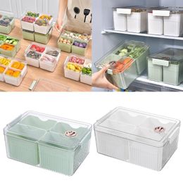 Storage Bottles 4 Grid Divider Refrigerator Box With Lid Home Fridge Fresh-keeping For Pantry Kitchen Vegetable Food Organizer