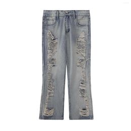 Men's Jeans Distressed Slim Flared Pants Mens Big Washed Destroyed Ripped Hip Hop Streetwear Wide Leg Biker Jean Y2k 2023