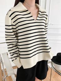 Women's Sweaters V-neck Women Knit Sweater Simple Stripes Long Sleeve Female Pullover Knitwear Spring 2023