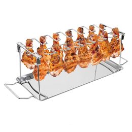 BBQ Tools Accessories C5AC Chicken Leg Wing Rack 14 Slots Stainless Steel Metal Roaster Stand for Smoker Grill Oven Dishwasher Safe BBQ Picnic 230721