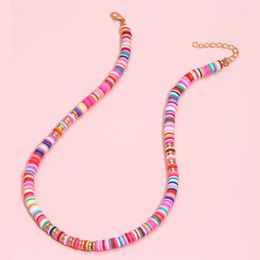 Choker Bohemian Polymer Clay Necklace Soft Pottery Colourful Surfer Beads Collar Handmade Women Jewellery Gift