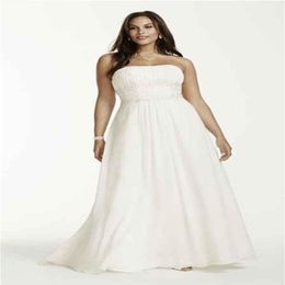 Plus Size Beach Wedding Dresses 2019 New Custom Made Court Train Sleeveless Strapless Pleats Empire Waist Elegant Chiffon Bridal G2843