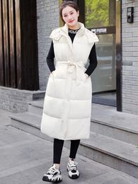 Women's Vests Winter Autumn Long Hooded Puffer Vest Over Knee Length Loose Plus Size Snow Jacket Big Pocket Sleeveless Coat Outerwear