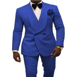 Royal Blue Men Wedding Tuxedos Embossing Groom Tuxedos Fashion Men Blazer 2 Piece Suit Prom Dinner Jacket Custom MadeJacket Pants3301