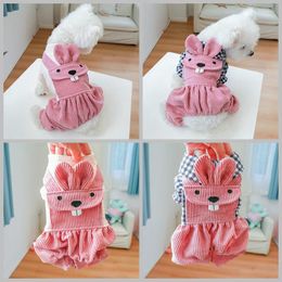 Dog Apparel Pet Clothes Pink Lattice Four Legged One-piece Autumn Winter Keep Warm Small And Medium-sized Cat Coat