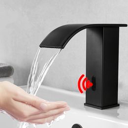 Sensor Waterfall Basin Faucet Automatic Sensor Faucet Touchless Sink Basin Hot Cold Water Mixer Crane Bathroom Fauce