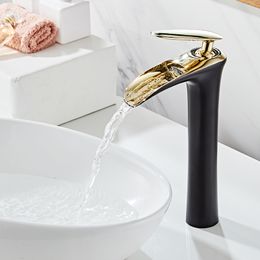 Basin Faucets Waterfall Bathroom Faucet Single handle Basin Mixer Tap Bath Black Gold Faucet Brass Sink Water Crane Silver