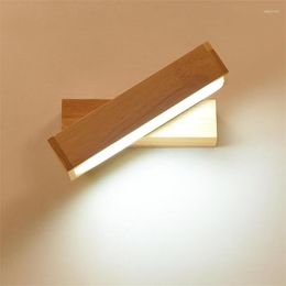 Wall Lamps Wooden Simple Lamp Creative Indoor Light Led Bedroom Bedside Decoration Nordic Design Living Room El Rotate