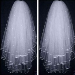 Three Layer Short Tulle Wedding Bridal Veils With Beading Ribbon Edge Wedding Accessories For Bridal Wedding Dresses Veil282L