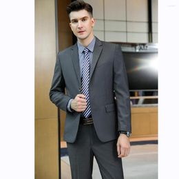 Men's Suits Mens Business Tailor Suit Dark Grey Serge Fabric Quality For Autumn Winter Jacket And Pant 2 Pieces Set Office Wear