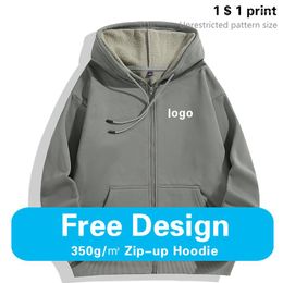 Men's Hoodies Zipper Hoodie Fashion Brand Logo Custom Thicken Sweatshirt Solid Colour Top Fall Winter 2023 DIY