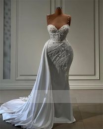 Vestidos de casamento sereia 2023 com alças de trem destacáveis miçangas pérolas de cristal vestidos de noiva robe de mariee espartilho 322