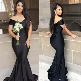 Black Mermaid Long Bridesmaid Dresses Plus Size Off Shoulder Floor length Garden Maid of Honour Wedding Party Guest Gowns311l