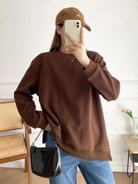 Women's Hoodies Merodi Ladies Fashion Oblique Autumn Coffee Colour Sweatershirts Womens Irregular Design Tops Female Plush Inside Warm