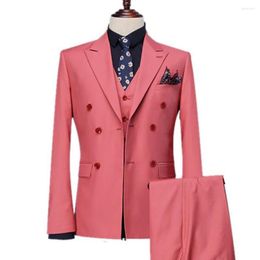 Men's Suits Double Breasted Coral Men For Groomsmen 3 Piece Wedding Tuxedo With Peaked Lapel Custom Male Fashion Costume Jacket Pants