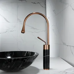 Bathroom Faucet Rose Gold Basin Faucet Brass and Marble Sink Mixer Tap Hot and Cold Sink Faucet Bathroom Lavotory Faucet