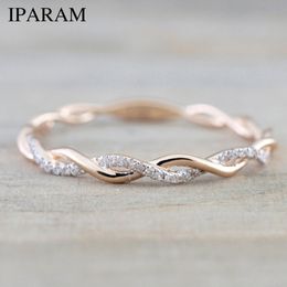 Rose Gold Colour Twist Classical Cubic Zirconia Wedding Engagement Ring for Woman Girls Austrian Crystals Gift Rings Bague Femme