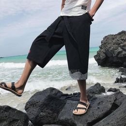 Ethnic Clothing Summer Asian Harajuku Japanese Fashion Chinese Style Linen Shorts Men Retro Plus Size Wide Leg Casual Surf Pants