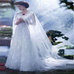 2019 new Long tulle Bridal Jacket Wedding Cape without Sleeve white ivory ruched Cheap Boleros Wraps Shawl with court train230x