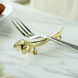 Chopsticks Zinc Alloy Lovely Dog Stand Rack Spoon Fork Knife Rest Storage Holder Decoration