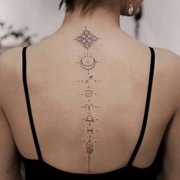 Waterproof Temporary Tattoo Sticker Sexy Rune Symbol Moon Dot Long Line Body Art Fake Tattoo Flash Tattoo Back Spine Female Male