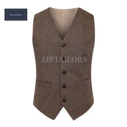 2018 New Vintage Wool Brown Herringbone Tweed Vests Brand Mens Suit Vest Slim Fit Farm Wedding Vest For Men Formal Waistcoat Men252a