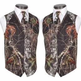 2020 Custom Made Modest Camo Groom Vests Rustic Wedding Vest Tree Trunk Leaves Spring Camouflage Slim Fit Men's Vests 2 Piece303n