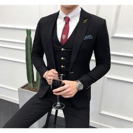 2019 3PC Suit Men black Brand New Slim Fit Business Formal Wear Tuxedo High Quality Wedding Dress Mens Suits Casual Costume Homme248R