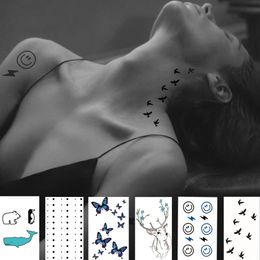 Small Tattoo Stickers Waterproof Temporary Transfer Tattoo Flying Bird Butterfly Fake Tattoo Planet Black Cool Tattoo Men Women