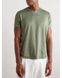 Loro Piano Shirt t Designer Men Men's Green Silk Cotton-blend T-shirt Short Sleeves Tops Tshirts