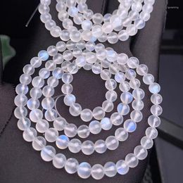 Strand Natural Blue Light Moonstone 3 Laps Round Beads Bracelet 5.5mm Women Crystal Clear