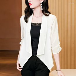 Women's Jackets #5374 Summer Sunscreen Jacket Women Thin Sexy Slim Asymmetrical Outerwear Kimom Short Cardigan Coat Three Quarter Sleeve