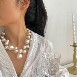 Choker Big Bead Pearls Necklace Collarbone Chain Women's Elegant Pendant For Women Bride Jewellery Kpop Chokers Luxury Vintage