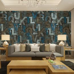 Wallpapers WELLYU American Nostalgia Personalized Letter Wallpaper Simple And Stylish Living Room Cafe Bars KTV Personality