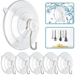 Hooks 5Pcs Clear Suction Cup Large Cups With Stainless Steel Reusable Hanging Hook For Kitchen Bathroom Window