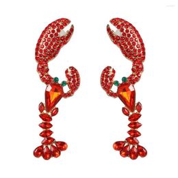 Stud Earrings Red Crystal Lobster Earings For Women Girls Creative Animal Trendy European American Personality Statement Jewellery