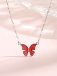 2023 European and American Retro S925 Sterling Silver New Red Butterfly Necklace Fashion and Elegance High Grade Necklace Female
